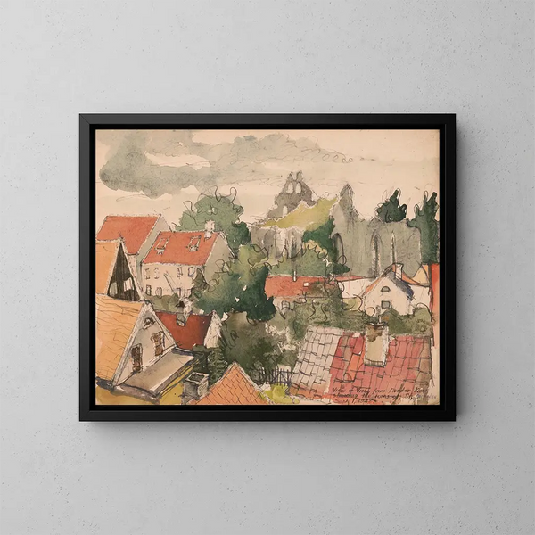 Widok na Visby z Norder Klint ukazujący ruiny św. Mikołaja - Victor Alfred Lundy — oprawiony obraz na ścianie