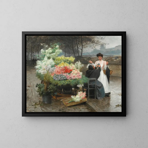 La marchande de fleurs sur les quais de Paris vers 1890 - Victor Gabriel Gilbert — oprawiony obraz na ścianie