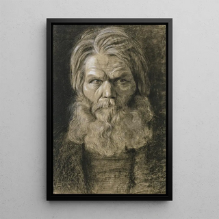 Victor Mller - Brtiger alter Mann mit ppigem Haupthaar in Vorderansicht den Blick nach rechts gerichtet.webp