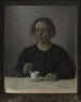 Ida Hammershøi, żona artysty z filiżanką herbaty - Vilhelm Hammershøi — widok dzieła