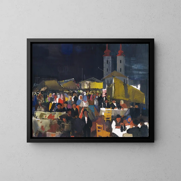 Figures dans un marché de village - Vilmos Aba-Novák — oprawiony obraz na ścianie