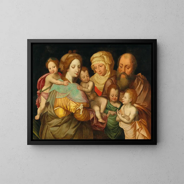 La Sainte Parenté: Anne i Joachim z Marią Cléophas i jej czterema synami - Vincent Sellaer — oprawiony obraz na ścianie