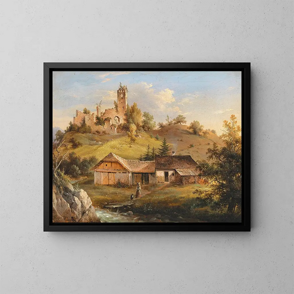 Widok ruin zamku Sturmberg w Naas niedaleko Weiz w Styrii - Vinzenz Kreuzer — oprawiony obraz na ścianie