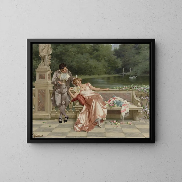 La flirtation - Vittorio Reggianini — oprawiony obraz na ścianie