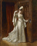 Elegancka dama w białej sukni damasceńskiej - Władysław Bakałowicz — widok dzieła