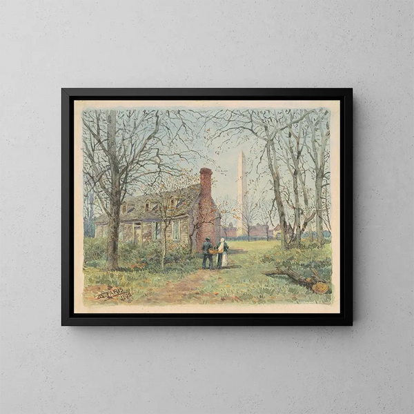 Le cottage de David Burns et le monument de Washington - Walter Paris — oprawiony obraz na ścianie