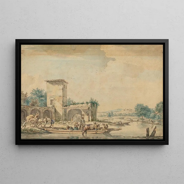 Wigerus Vitringa - River Landscape with a Ferry Boat.webp