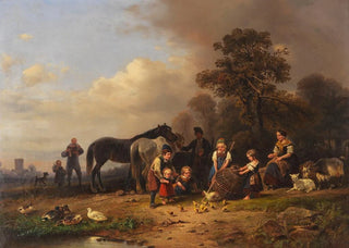 Wilhelm Alexander Meyerheim - Lndliches Vergngen Bauernfamilie bei einem Korbe mit jungen Hhnchen.webp