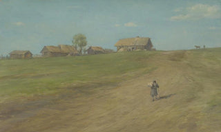 Wilhelm Amandus Beer - Bauersmann mit Stab einen Steppenhgel mit Husern ersteigend.webp