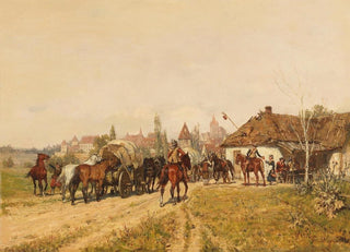 Wilhelm Velten - Heimkehrende Truppen vor den Toren der Stadt.webp