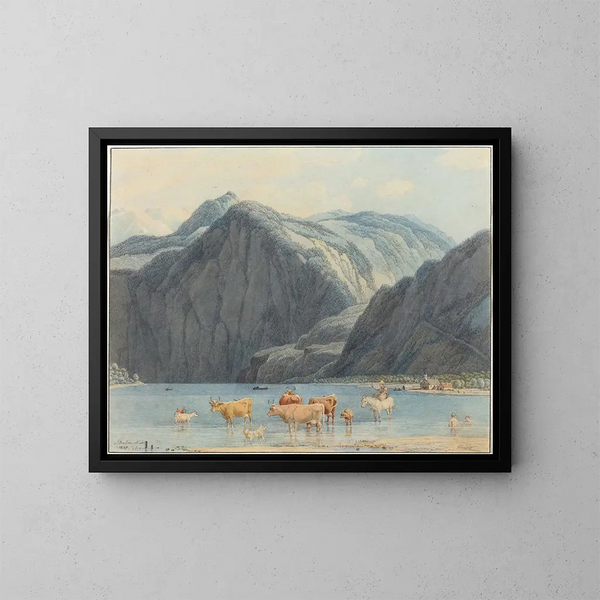 Jezioro Königsee z klifami Saint-Barthélemy - Wilhelm von Kobell — oprawiony obraz na ścianie
