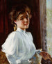 Młoda dziewczyna - Willard Leroy Metcalf, 1893 — modelka w białej bluzce przy oknie