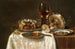 Oliwki w misie z porcelany niebiesko-biało, kieliszki do wina roemer, odwrócona tazza ze srebra i tarta - Willem Claesz Heda — widok dzieła