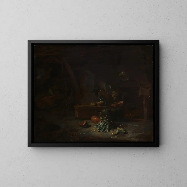 Wnętrza kuchni - Willem Kalf — oprawiony obraz na ścianie