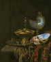 Martwa natura Pronk z miską Holbein, naczyniem Nautilus, kieliszkiem i paterą - Willem Kalf — widok dzieła