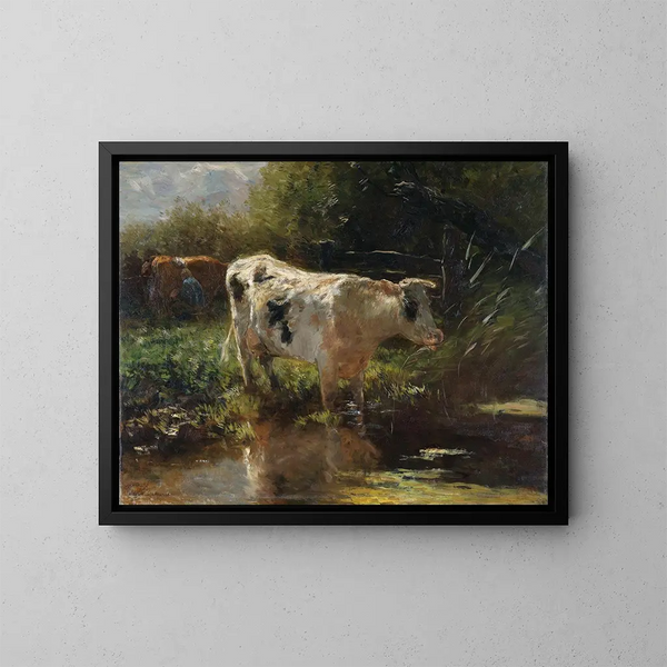 Wół przy rowie - Willem Maris — oprawiony obraz na ścianie