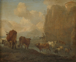 Bétail au bord d'une rivière - Willem Romeyn — widok dzieła