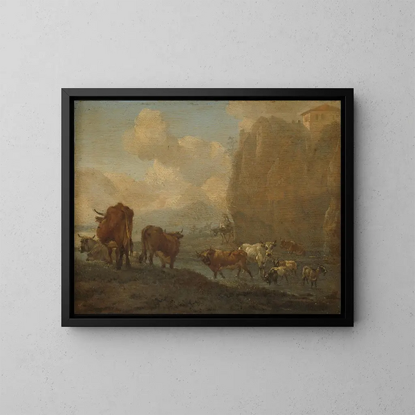 Bétail au bord d'une rivière - Willem Romeyn — oprawiony obraz na ścianie