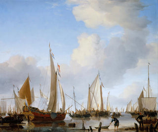 Willem van de Velde the Younger - Calm A States Yacht under Sail close to the Shore with many other Vessels.webp