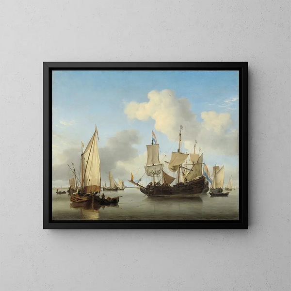 Bateaux au mouillage sur la côte - Willem van de Velde le Jeune — oprawiony obraz na ścianie