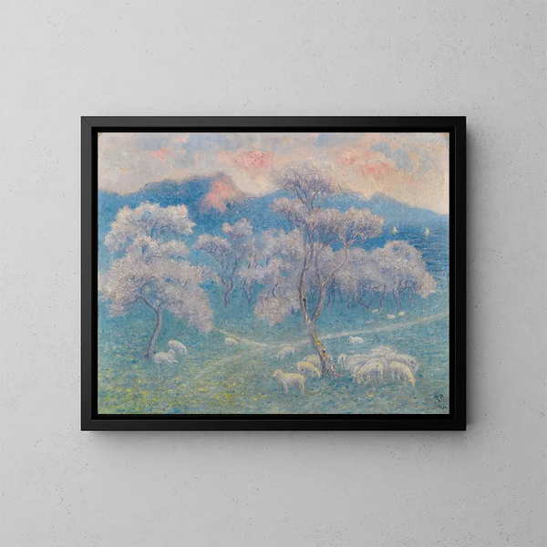 Moutons sous les amandiers - William Degouve de Nuncques — oprawiony obraz na ścianie