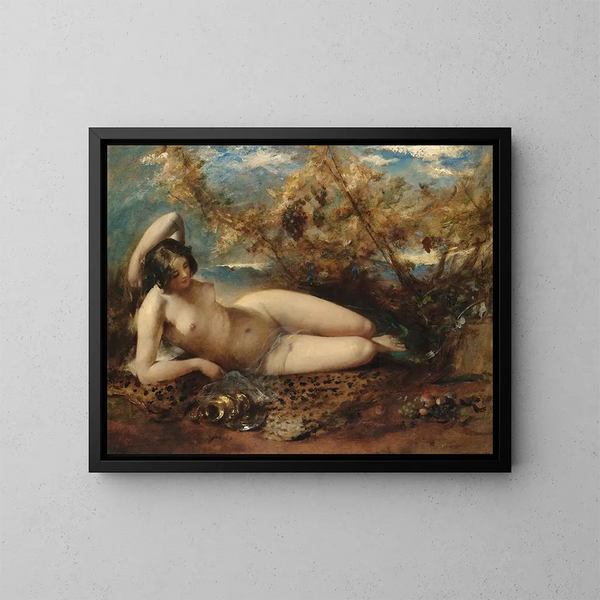 Młoda kobieta leżąca na dywanie z futra - William Etty — oprawiony obraz na ścianie