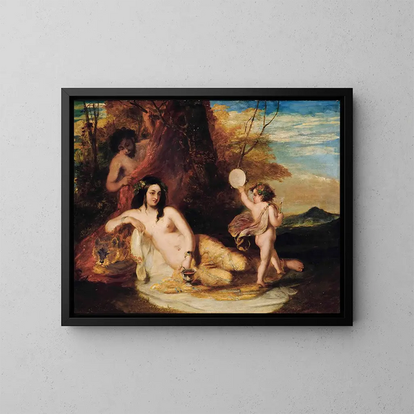 Satyr obserwujący nagą nimfę leżącą - William Etty — oprawiony obraz na ścianie