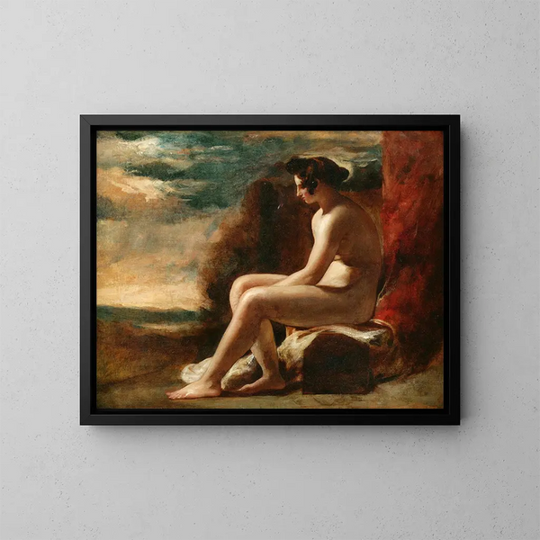Nu siedzący w krajobrazie - William Etty — oprawiony obraz na ścianie