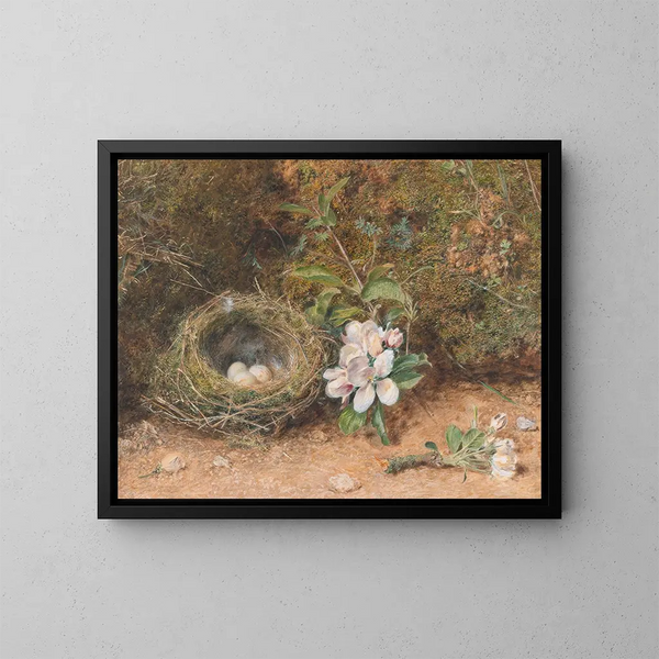 Nid d'oiseaux avec des branches de fleurs de pommier - William Henry Hunt — oprawiony obraz na ścianie
