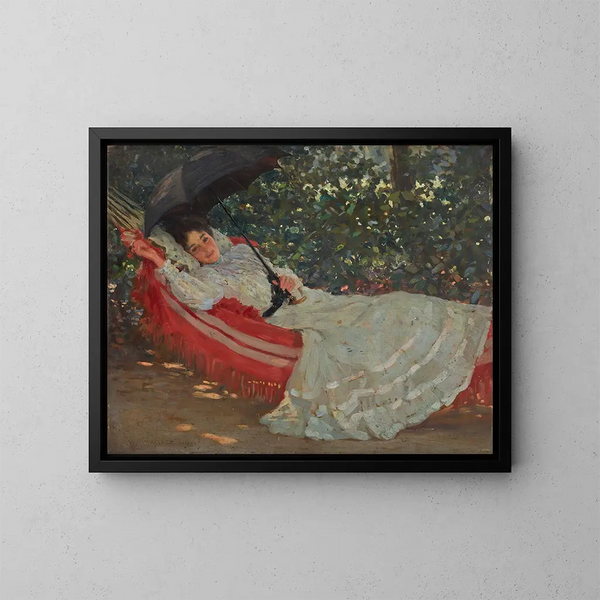 Le hamac rouge - William Henry Margetson — oprawiony obraz na ścianie