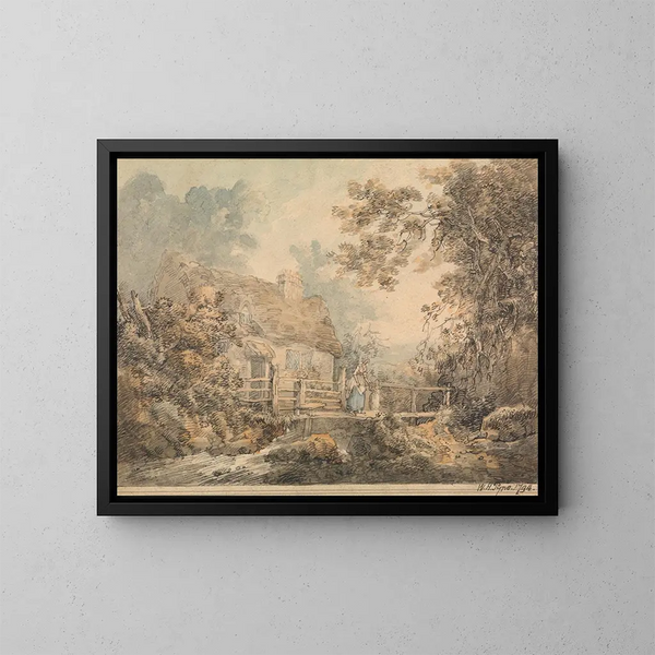 Cottage et ponton - William Henry Pyne — oprawiony obraz na ścianie
