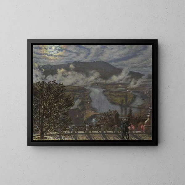 Widok z tarasu na pejzaż rzeczny nocą - William Holman Hunt — oprawiony obraz na ścianie