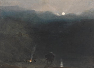 William John Chamberlayne - Mauritius Moonlight with Charcoal Burners Fire in the Black River Gorge.webp
