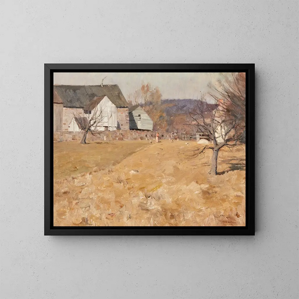 Karmienie kur - William Langson Lathrop — oprawiony obraz na ścianie