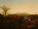 Widok na górę Egmont, Taranaki, Nowa Zelandia, zrobiony z New Plymouth z Maorysami wypędzającymi bydło kolonistów - William Strutt — widok dzieła