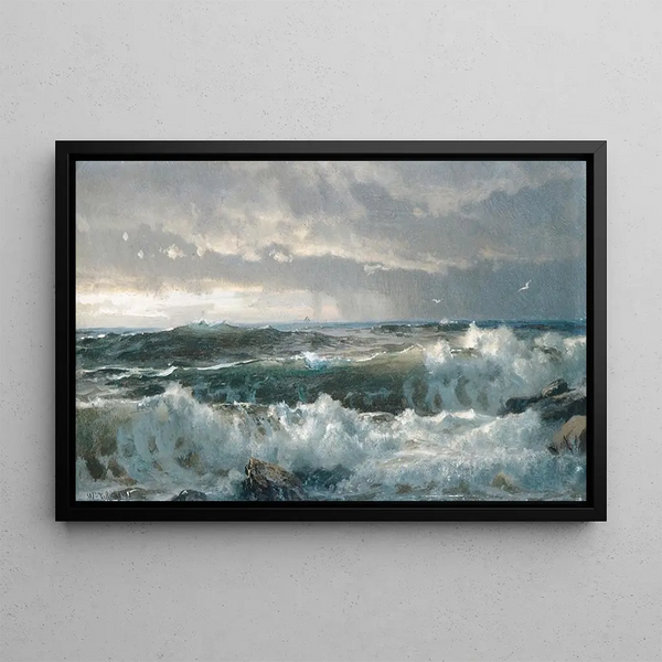 Fale na skałach - William Trost Richards — oprawiony obraz na ścianie