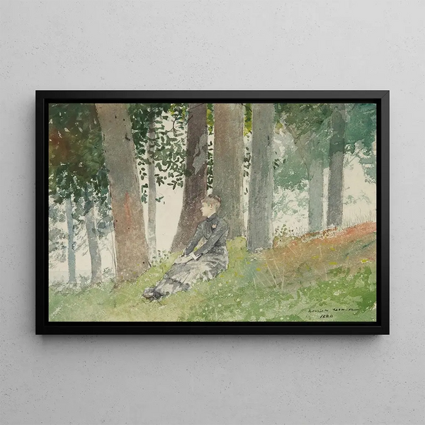 Młoda dziewczyna siedząca w zaroślach - Winslow Homer — oprawiony obraz na ścianie