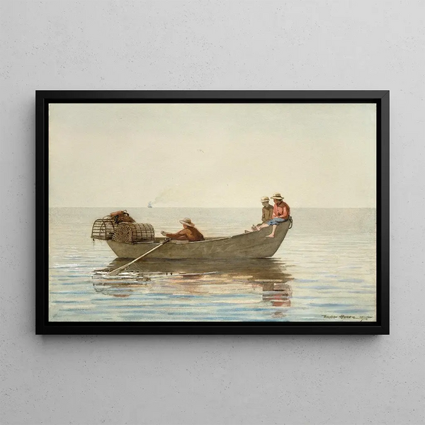 Trzech chłopców w dory z koszami na homary - Winslow Homer — oprawiony obraz na ścianie