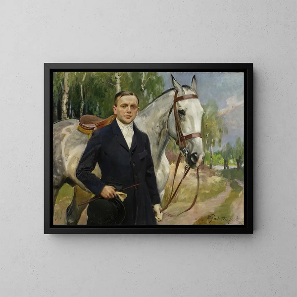 portret Bronisława Krystalla z koniem - Wojciech Kossak — oprawiony obraz na ścianie