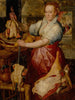 Jedna kucharka przygotowuje mięso z Chrystusem w domu Marii i Marty na tle - Atelier de Joachim Beuckelaer — widok dzieła