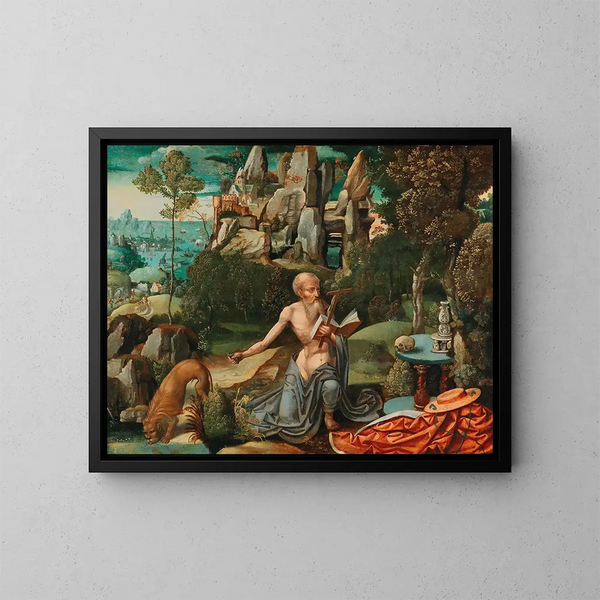 Święty Hieronim na pustyni - Atelier Joachim Patinir — oprawiony obraz na ścianie