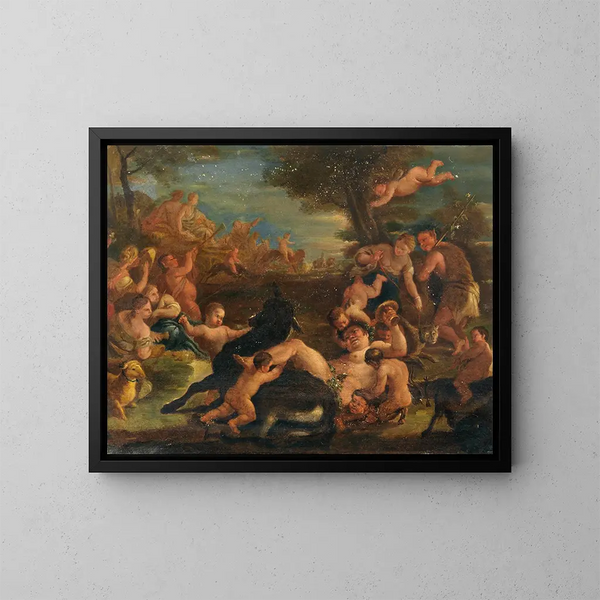 Bacchanale avec le Silène ivre - Atelier de Luca Giordano — oprawiony obraz na ścianie