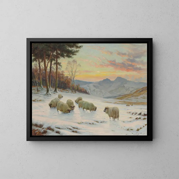 Wieczór zimowy - Wright Barker — oprawiony obraz na ścianie