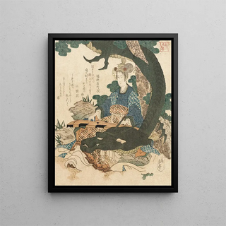 Yashima Gakutei - Taizhenwang Furen Playing OneString Chin Encircled by Dragon.webp