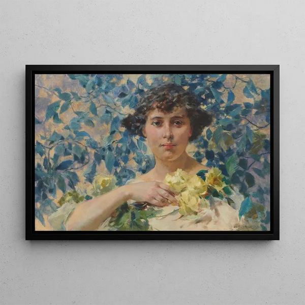 Zdzisaw Jasiski - Woman against blossoming shrubs.webp