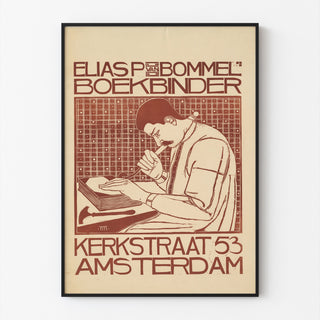 Plakat secesyjny – Elias van Bommel – Theo Molkenboer, w cienkiej ramie na jasnej ścianie.