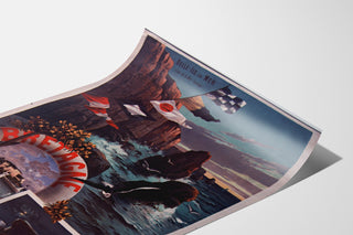 Plakat Bretania vintage – Belle-Île-en-Mer, Bretania, na lekko zaokrąglonym arkuszu, widok z perspektywy.