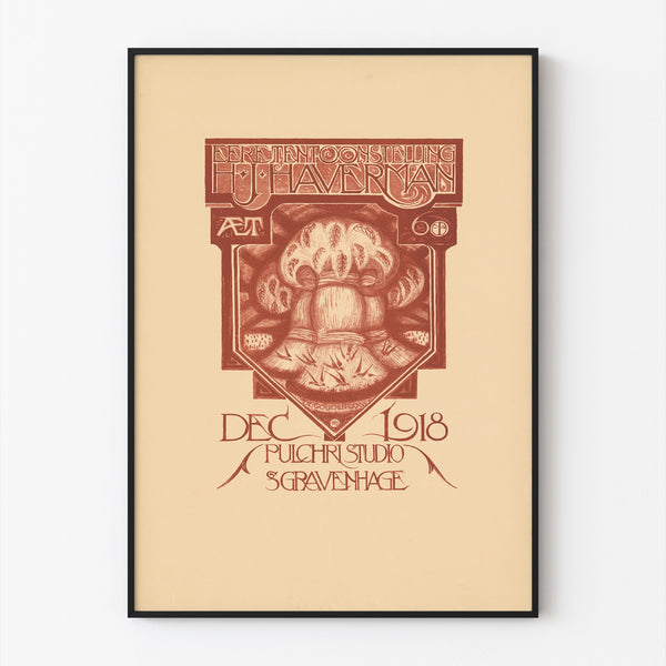 Plakat wystawowy vintage – Haverman, 1918 – Roland Holst, w cienkiej ramie na jasnej ścianie.