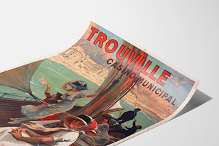 Vintage plakat Normandia – Trouville, casino municipal, na lekko zagiętej kartce, widok w perspektywie.