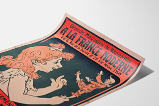Wintage plakat reklamowy À la France moderne, Lyon, na lekko zagiętej kartce, widok perspektywiczny.